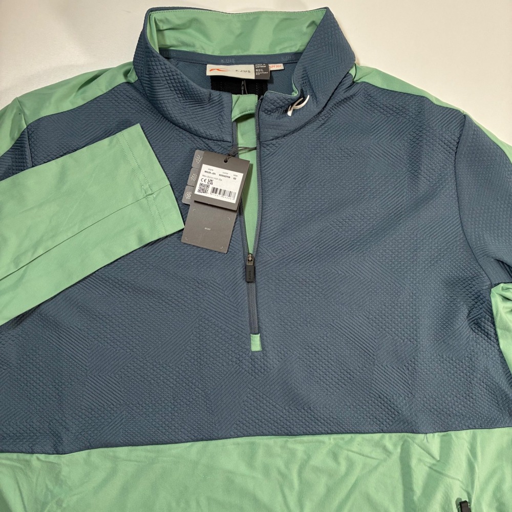 NEW KJUS Delian Half-Zip 52 Large Blue Green Textured Golf Performance Vent